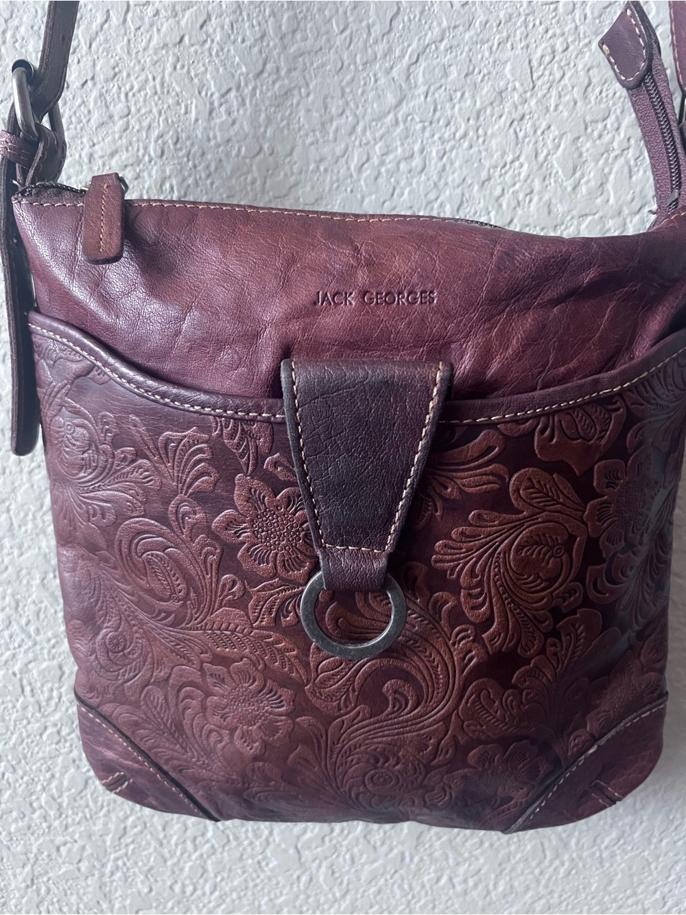Jack Georges Embossed Leather Crossbody Bag - Dark Burgundy